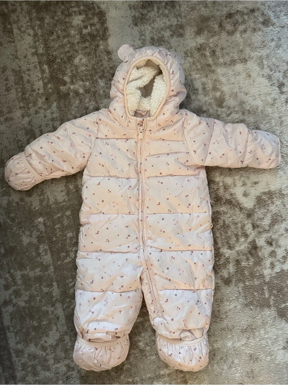 GAP Light Pink Quilted Hooded Infant One-Piece Snowsuit 6-12 months